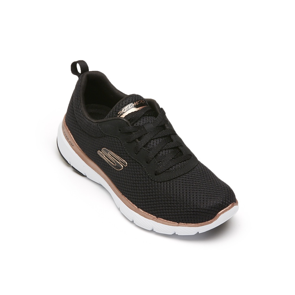 Sketchers black deals and rose gold