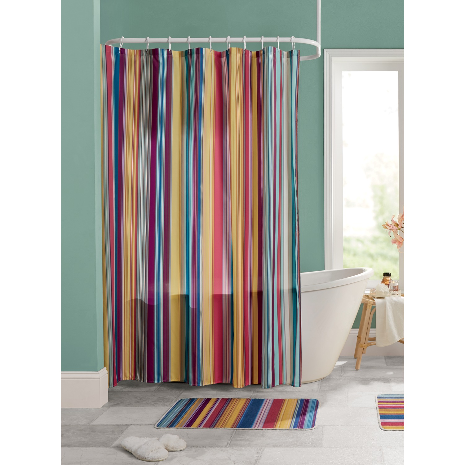 Striped top shower curtain