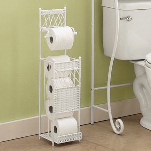 Faux Woven Rattan Toilet Paper Holder, , large