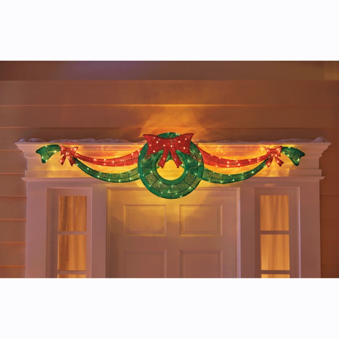 Dazzling Lighted Swag and Bow, , large