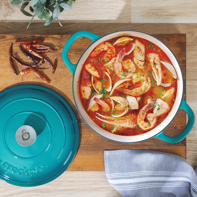 Crock Pot Artisan 6-qt. Enameled Cast Iron Dutch Oven with Lid, Teal Ombre, large