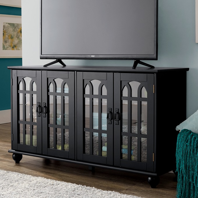 Arched Mission-Style TV Stand, Black, large