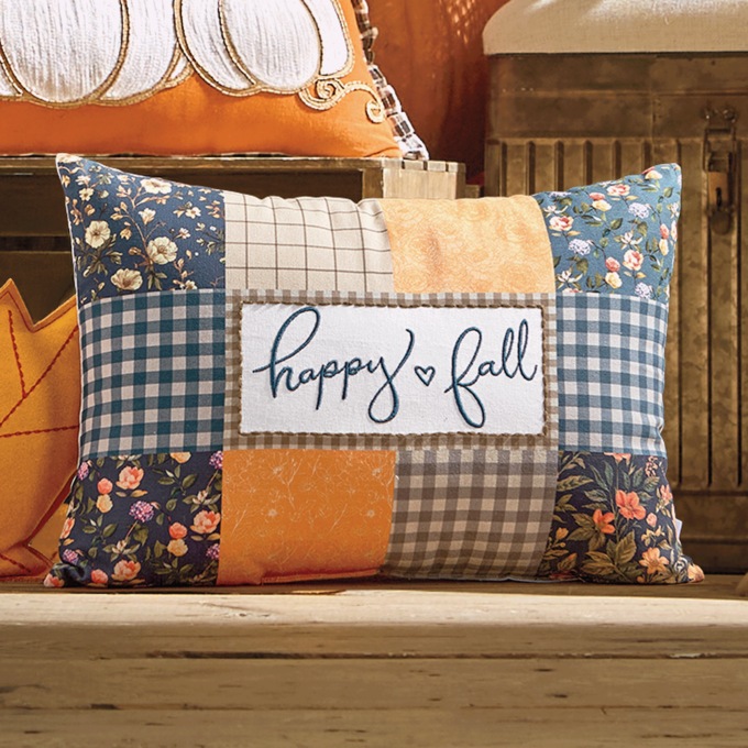 Embroidered Happy Fall Decorative Accent Pillow, Multi, large