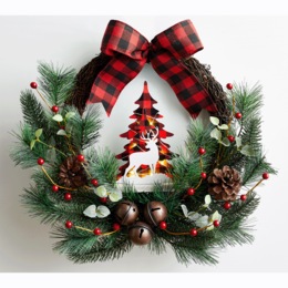 Lit Holiday Christmas Tree Wreath, , large