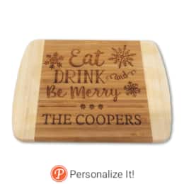 Eat, Drink and Be Merry Personalized Bamboo Cutting Board, , large