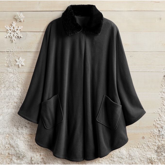 Classic Fleece Cape, Black, large