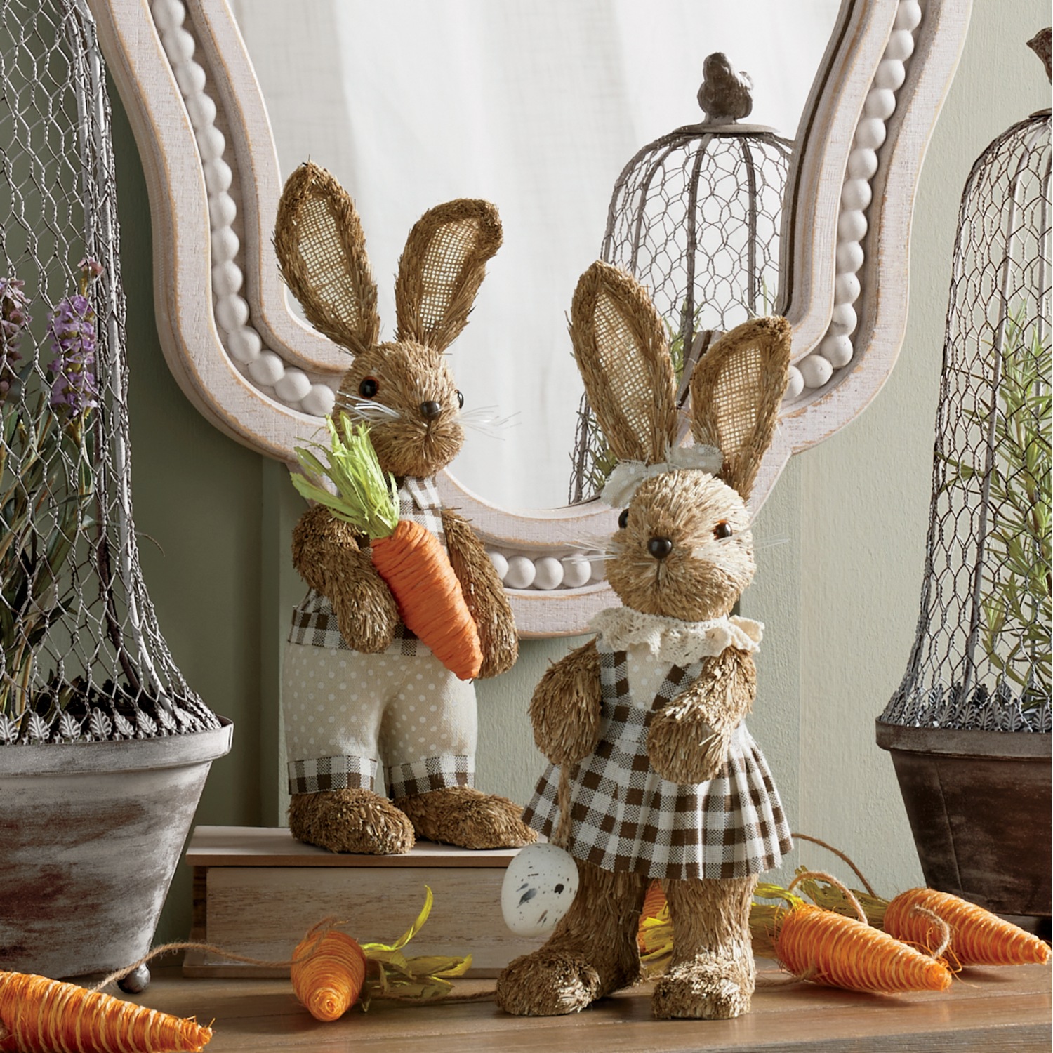 Set of 2 Buffalo Check Sisal Bunnies Country Door