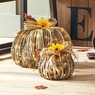 Set Of 2 Lighted Rattan Pumpkins, , large