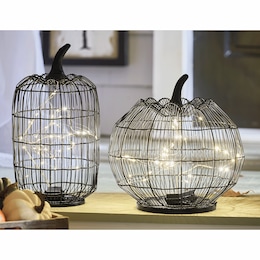 Set of 2 Lit Wire Pumpkins, , large