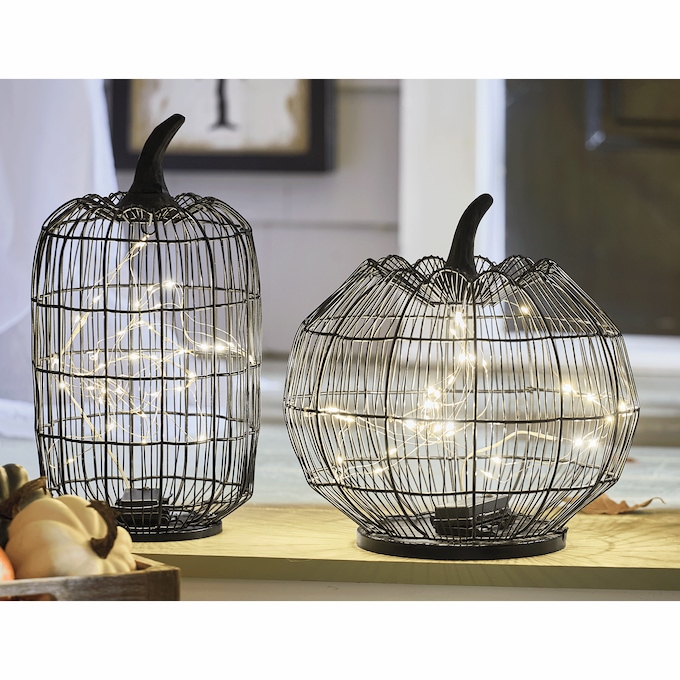 Set of 2 Lit Wire Pumpkins, , large
