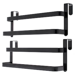 Set of 2 Over-the-Door Double Towel Racks, Iron, Black, , large