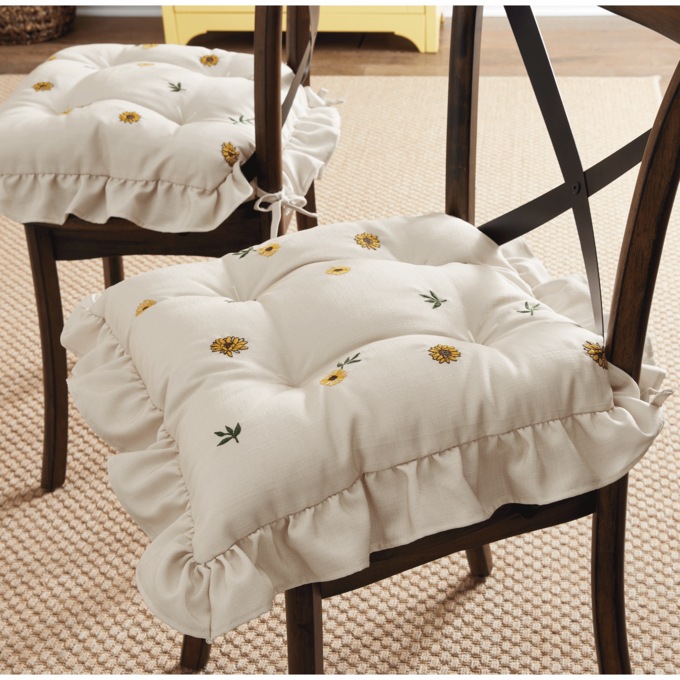 Embroidered Sunflower Chair Cushion, , large