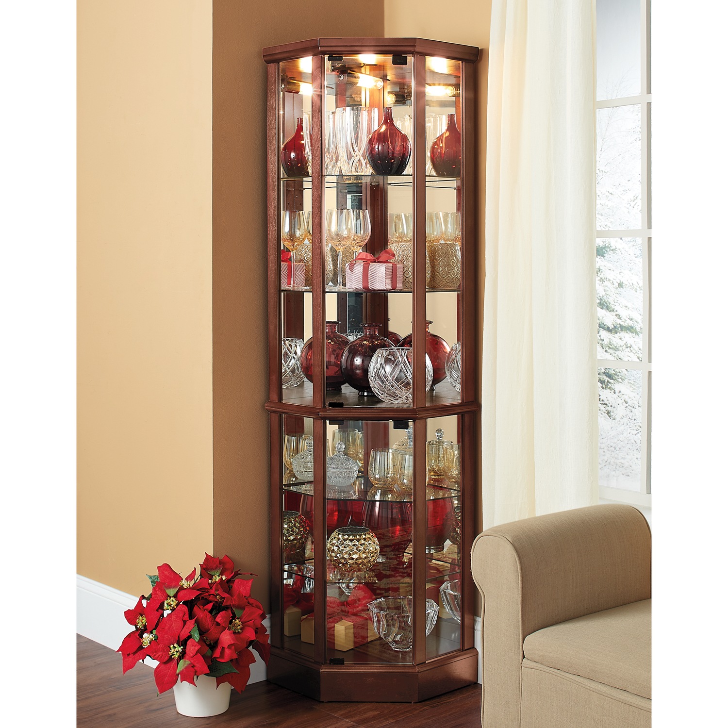 Tessa Lighted Corner Curio Cabinet Black