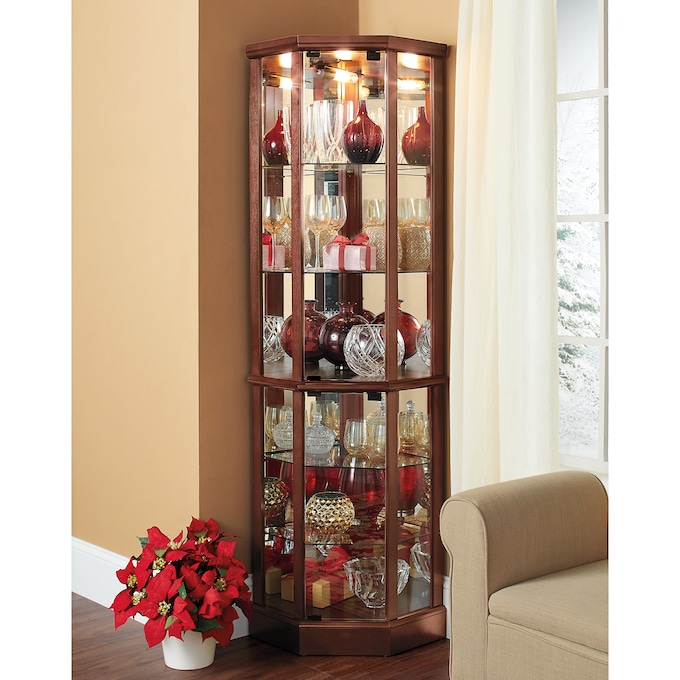 Tessa Lighted Corner Curio Cabinet, , large