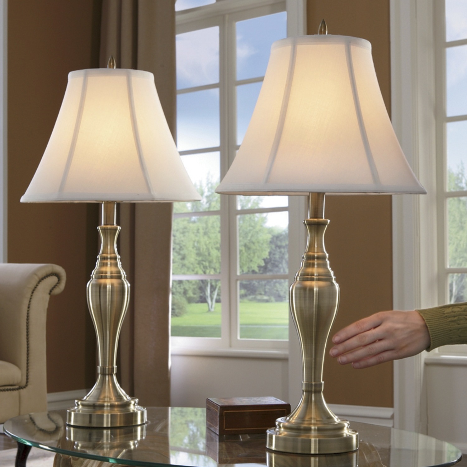 Set of 2 Satin Gold Touch Table Lamps Country Door