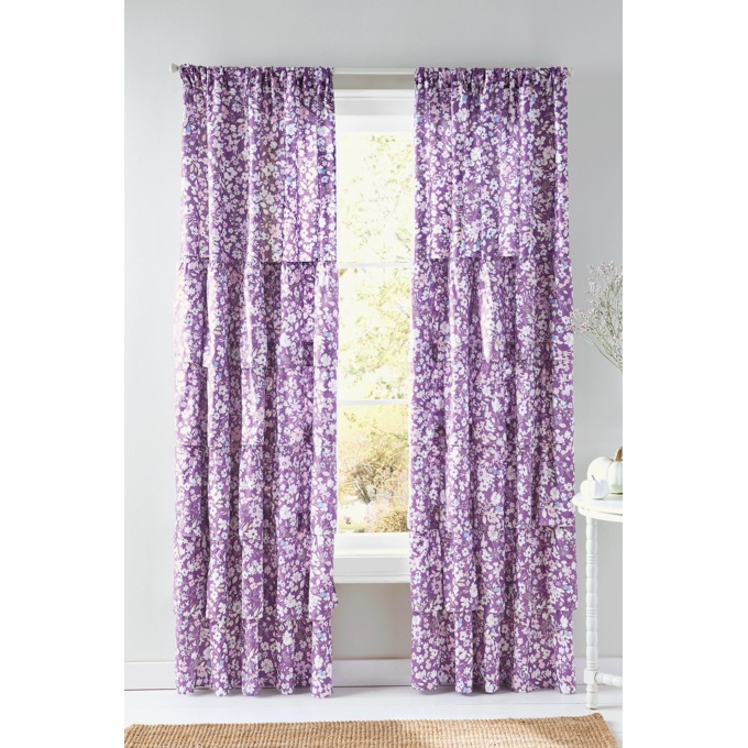 Clara 5-Layer Ruffle Floral Window Panel, Multi, large