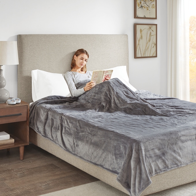 Beautyrest Plush Heated Blanket, Gray, large