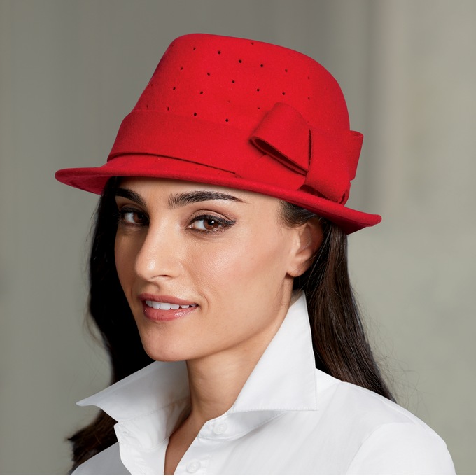Perforated Bow Fedora, , large