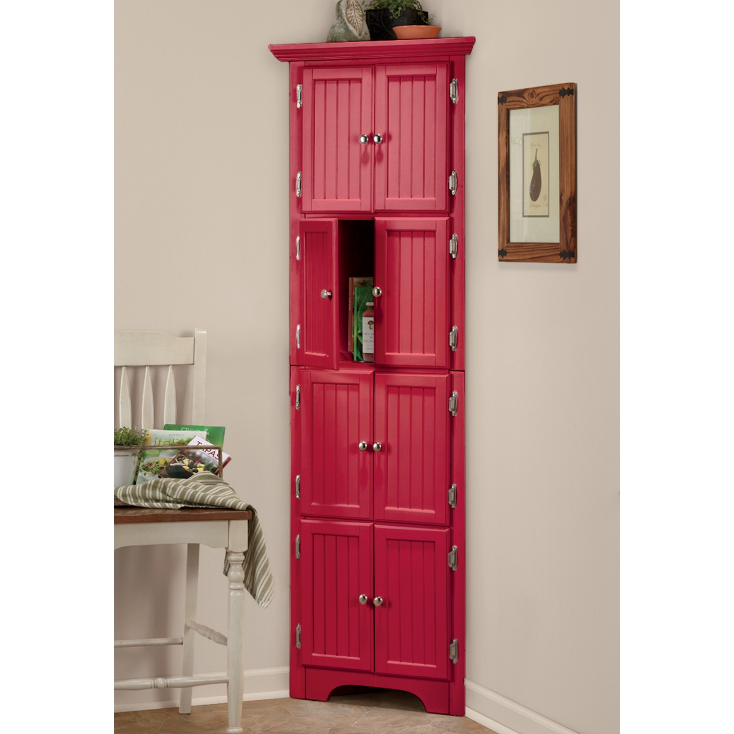 Red sales corner cabinet