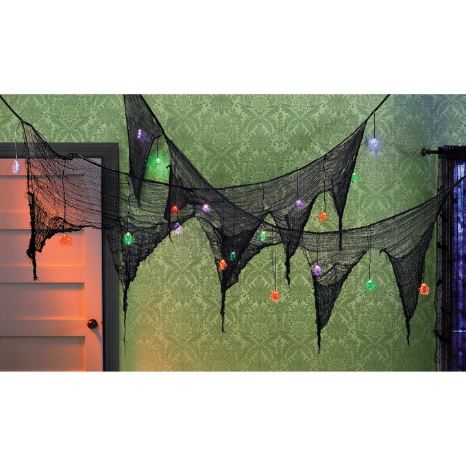 Lit Halloween Spiderweb Garland, , large