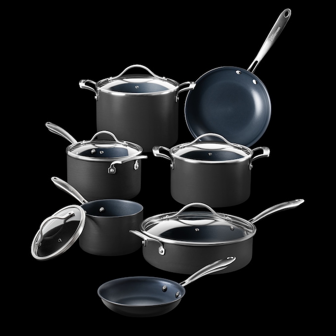 Guy Fieri Flavortown 12-Piece Laser Titanium Cookware Set, Black, large