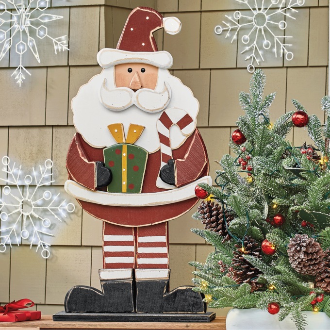 Chunky Wood Lit Jolly Santa, , large