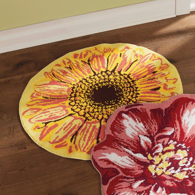 Indoor/Outdoor Figural Floral Mat - 36" x 36", Yellow, large