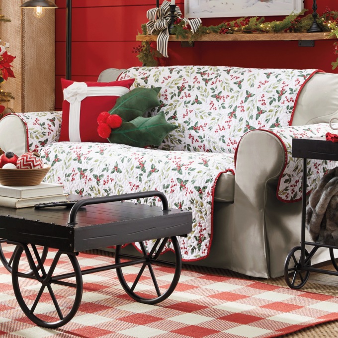 Reversible Snowflake Quilted Furniture Protector, , large