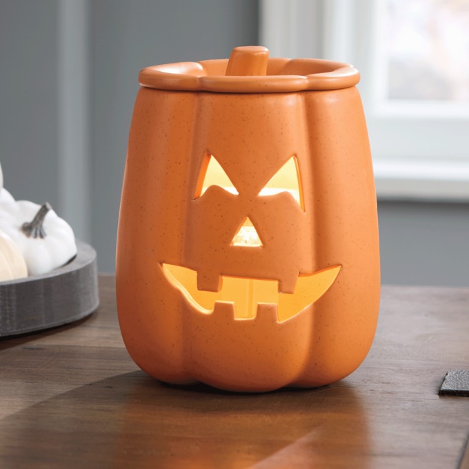 Jack-O-Lantern Ceramic Wax Warmer, Orange, large