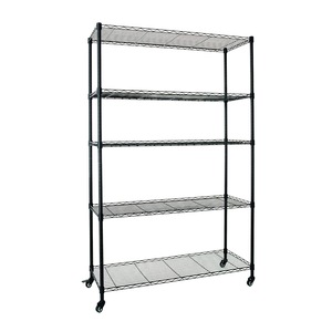 Wide 5-Tier Rolling Metal Wire Storage Rack with Wheels, , large