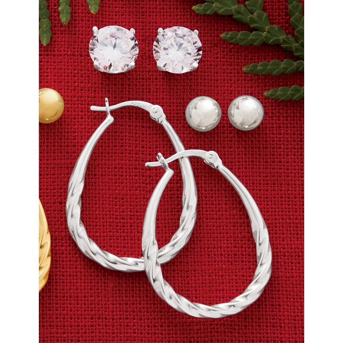 3-Pair Hoop and Stud Earring Set, , large