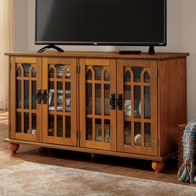 Arched Mission-Style TV Stand, Oak, large