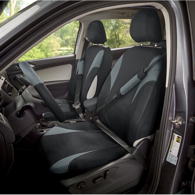 14-Piece Car Seat Cover Set - Universal Fit with Steering Wheel and Belt Covers, , large