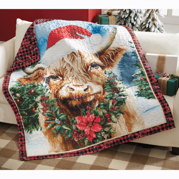 Christmas Cow Quilted Throw, , large