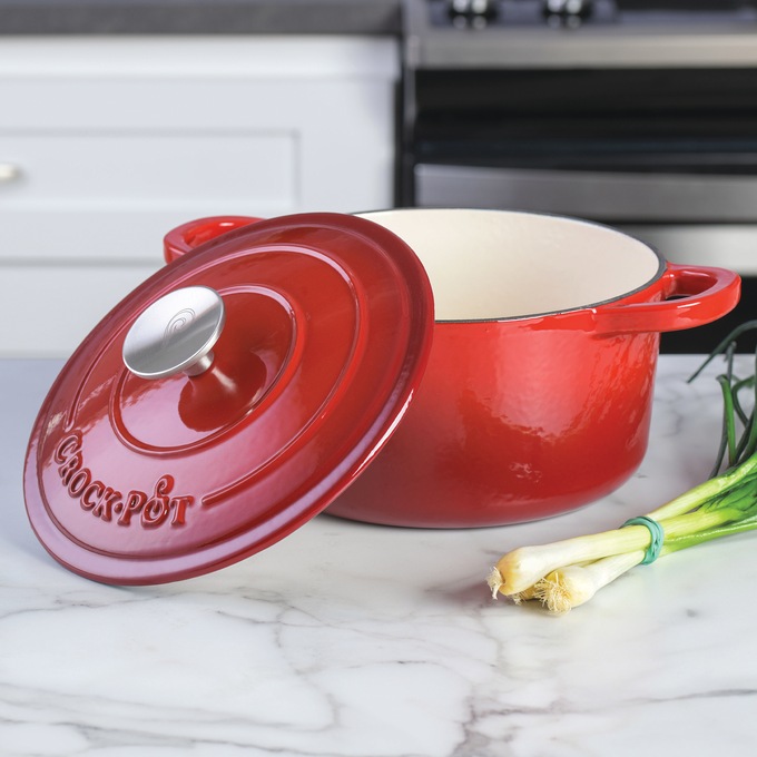 Crock Pot Artisan 3-qt. Enameled Cast Iron Dutch Oven with Lid, Gradient Red, large