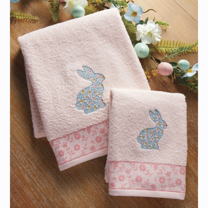 2-Piece Embroidered Bunny Towel Set, , large