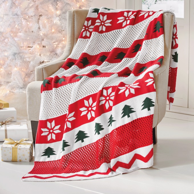 Mixed Knit Christmas Throw, , large