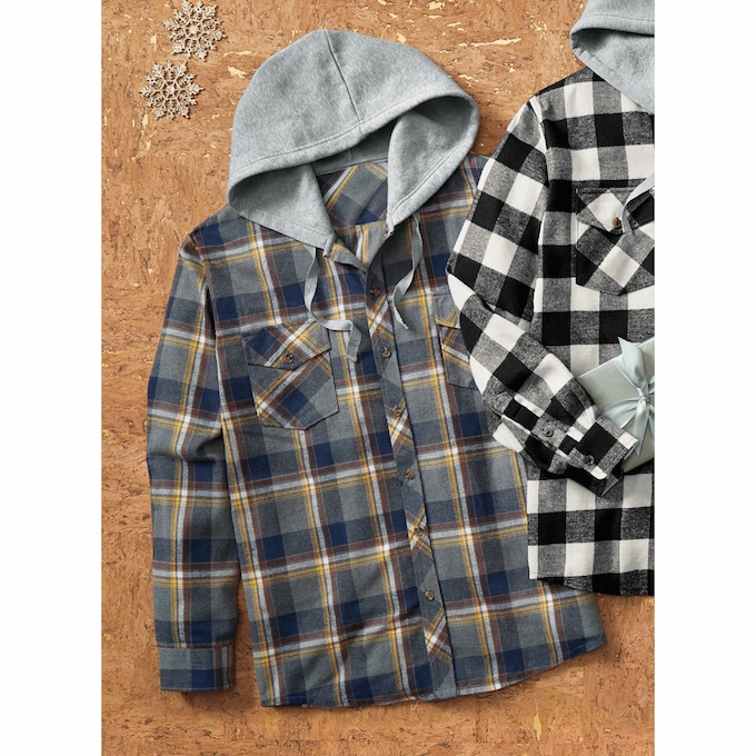 Men's Cotton Flannel with Fleece Hoodie, , large