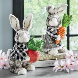 Set of 2 Faux Fur and Plaid Bunnies, , large