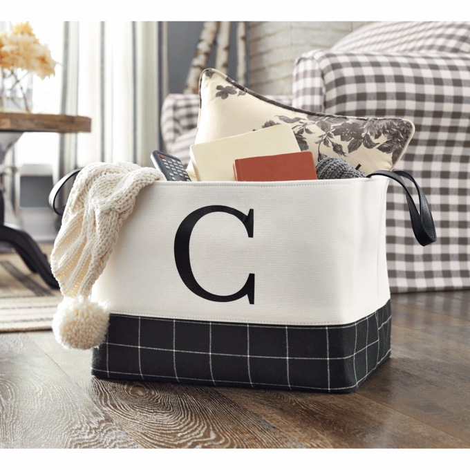 Plaid-Accent Tote Basket, , large