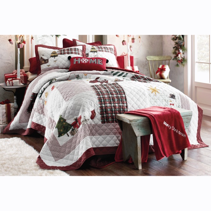 Holiday Sherpa Patch Oversized Quilt and Sham Country Door