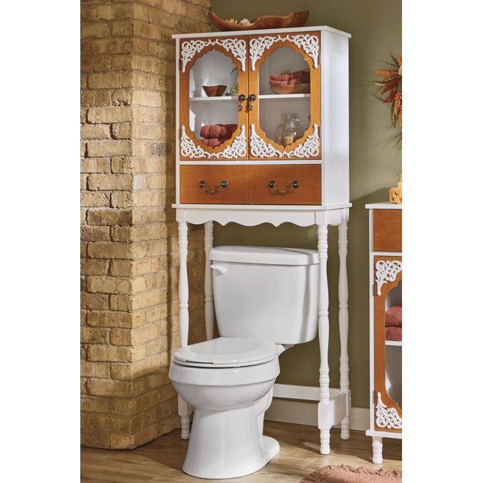 Savannah Glass-Front Space Saver with Drawer, Weathered White, large