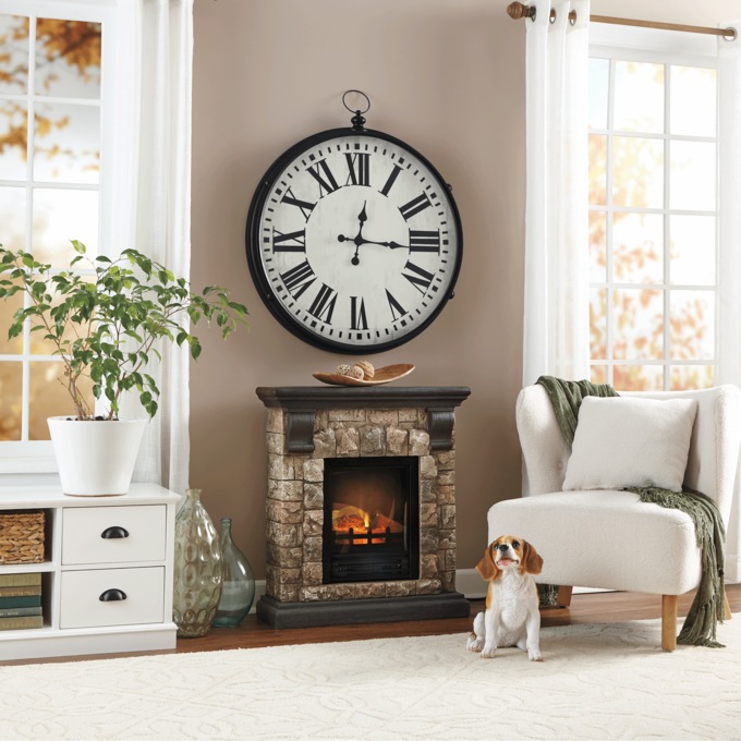 Faux-Stone Electric Fireplace, Rustic, , large