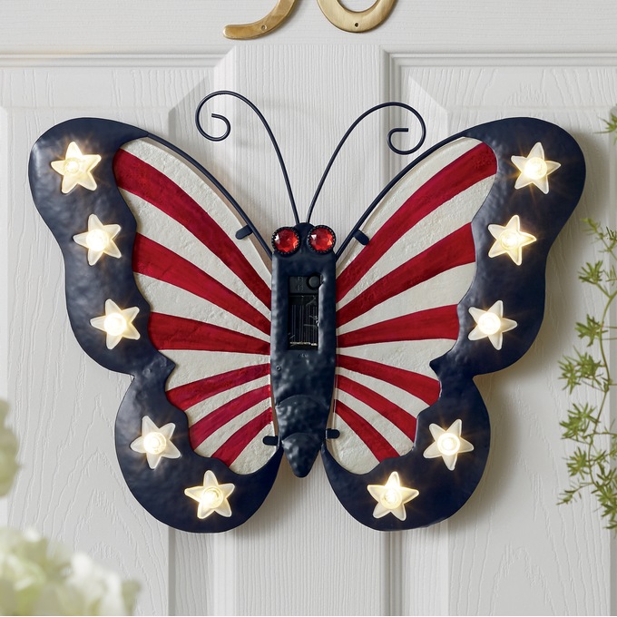 Americana Solar Lit Butterfly Wall D&eacute;cor, , large