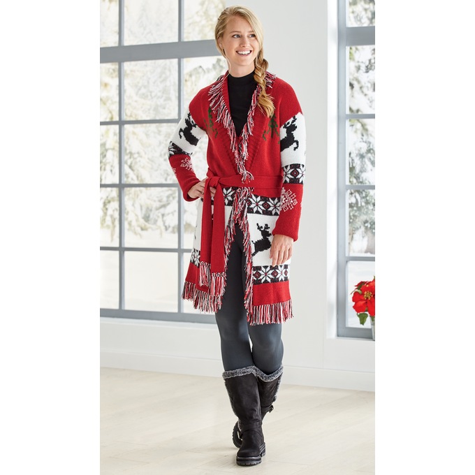 Holiday Spirit Fringe Cardigan, , large