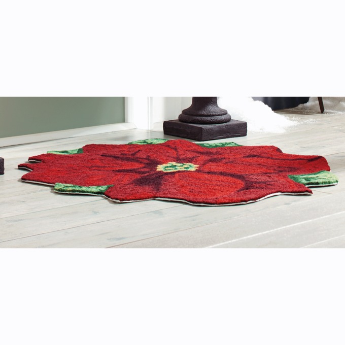 Poinsettia-Shaped Hand-Hooked Mat - 3' diam., , large