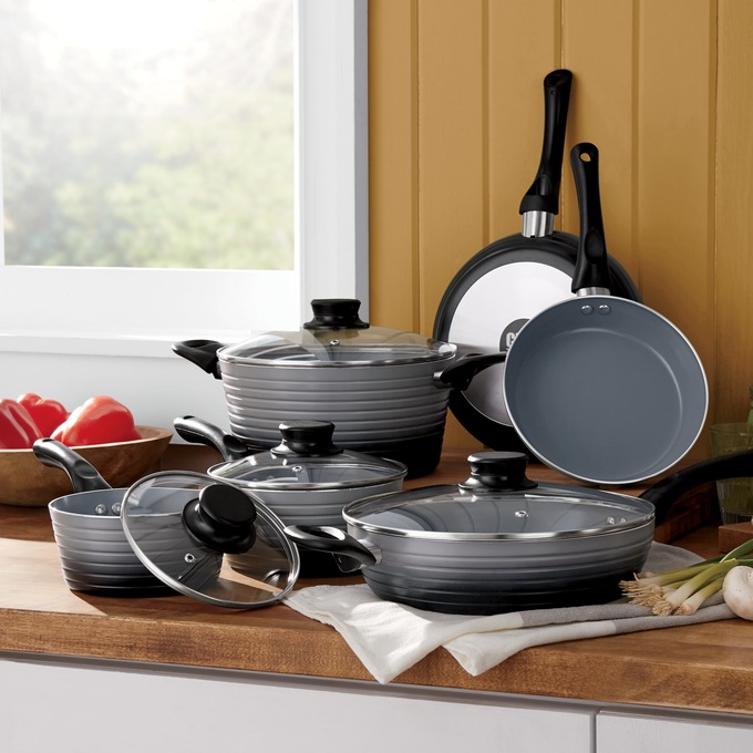Chef Tested 10-Piece 2-Tone Ribbed Cookware Set, , large