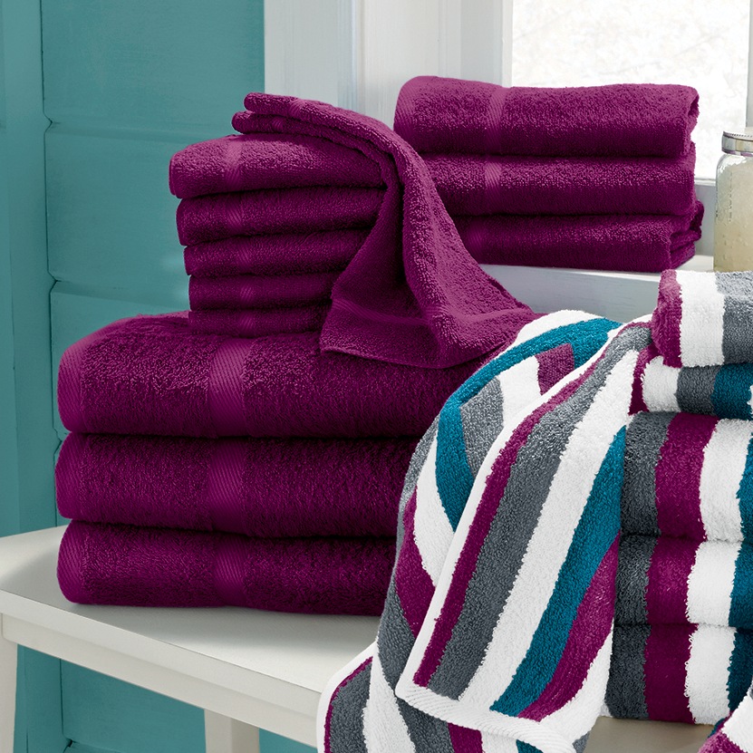 12-Piece Serene Cotton Terry Bath Towel Set, Plum, large