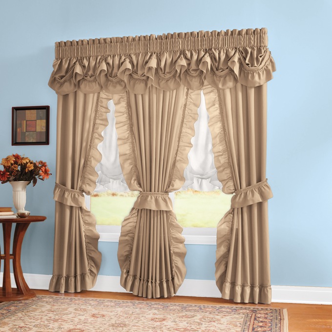 Mayfair Romantic Priscilla Ruffled Semi-Sheer Panel Pair with Tieback, , large