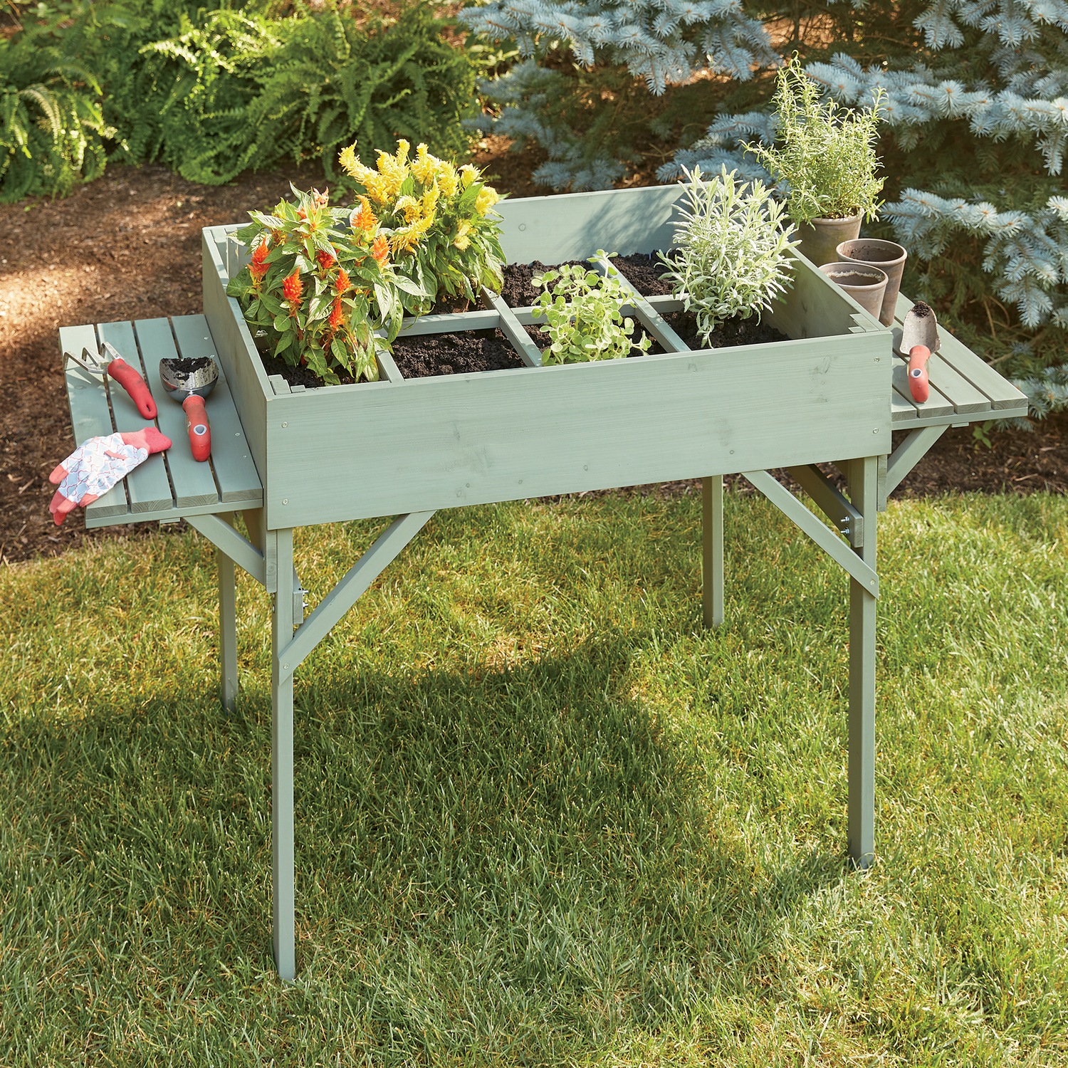 Raised potting shop table